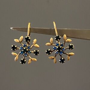 Gold and Blue Starburst Drop Earrings